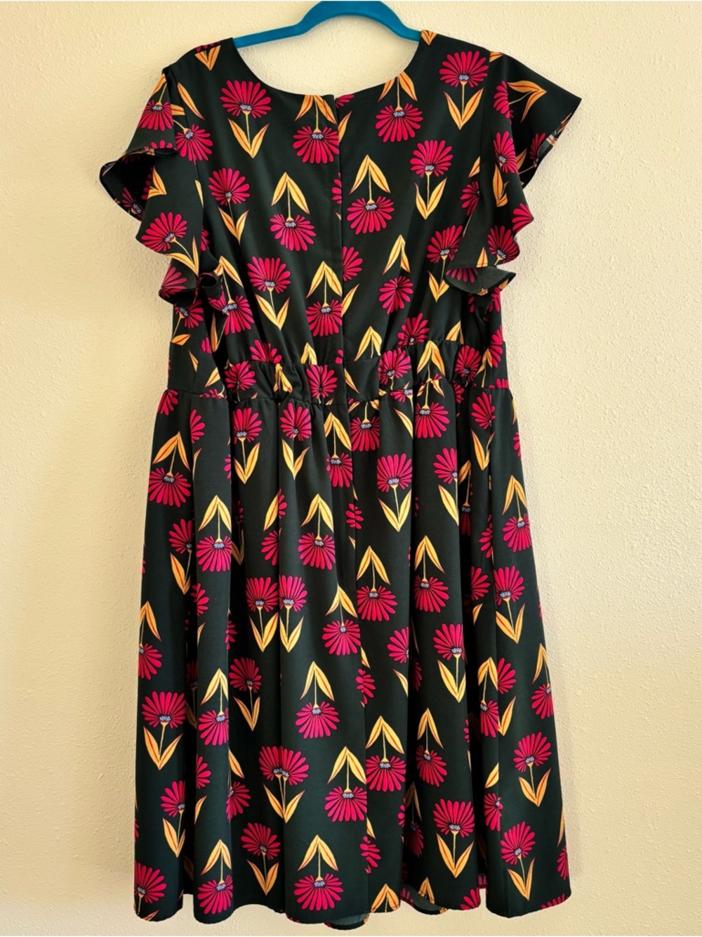 ModCloth Olive Green Dress with Red and Mustard Floral Print - Picture 4 of 4